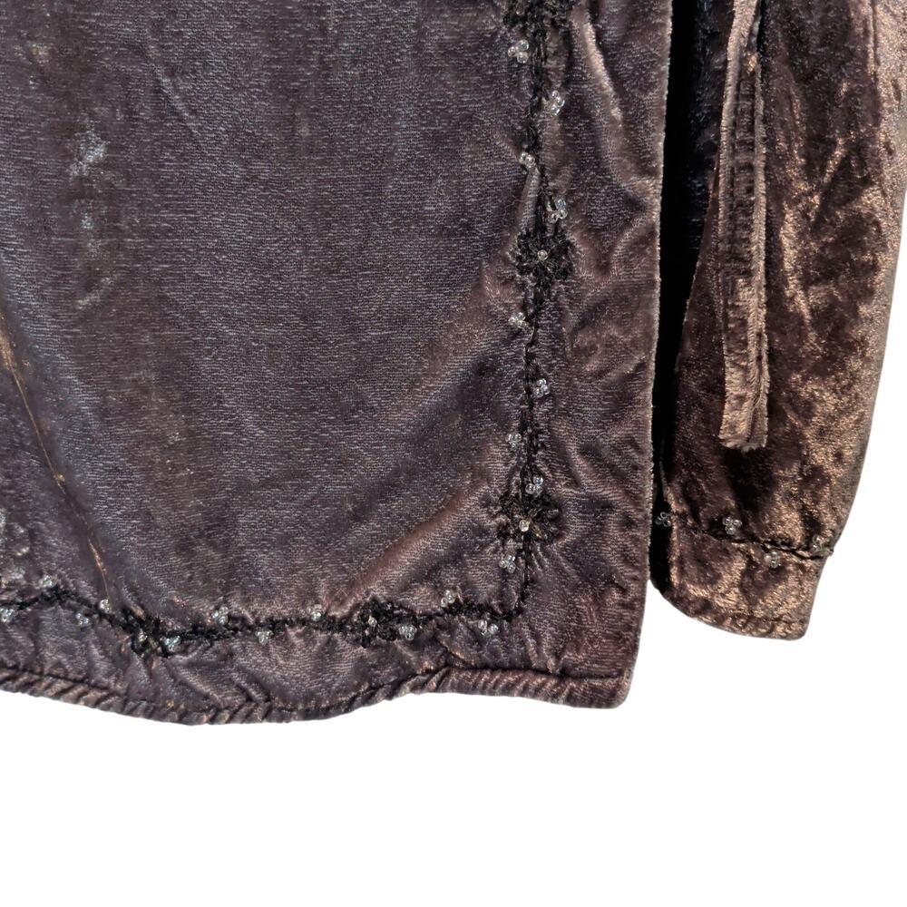 J. Jill Plus Sz 12 Grey Crushed Velvet Long Sleeve True Wrap Top Beaded Blouse - Picture 2 of 5